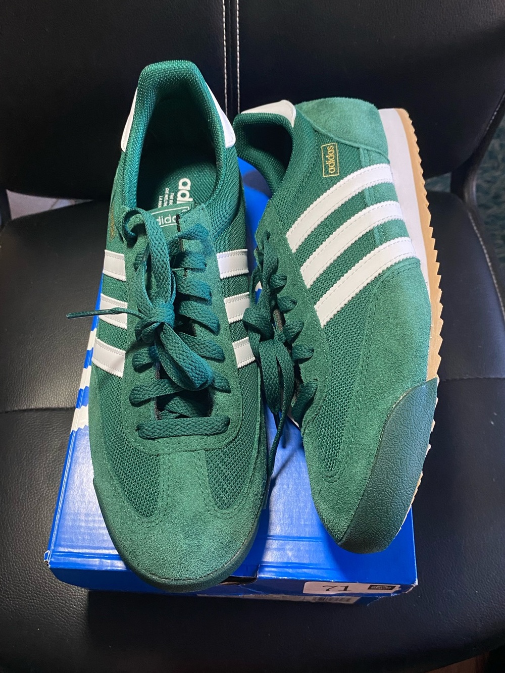 NEW🎉 Adidas Originals R71 Classic Green Suede Trainers White Stripes Size 10